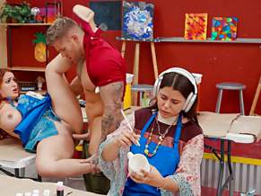 Nia Bleu gets her shaved pussy railed on the desk